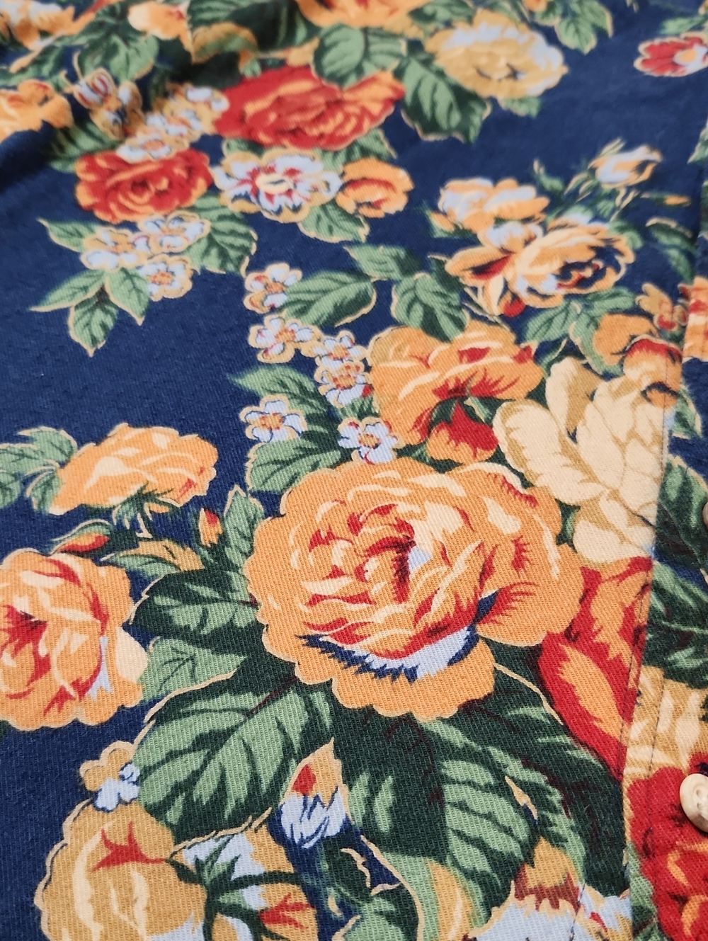 Ralph Lauren Floral Print Button-Up Shirt Navy with Yellow & Red Flowers Size 8 - Picture 8 of 16